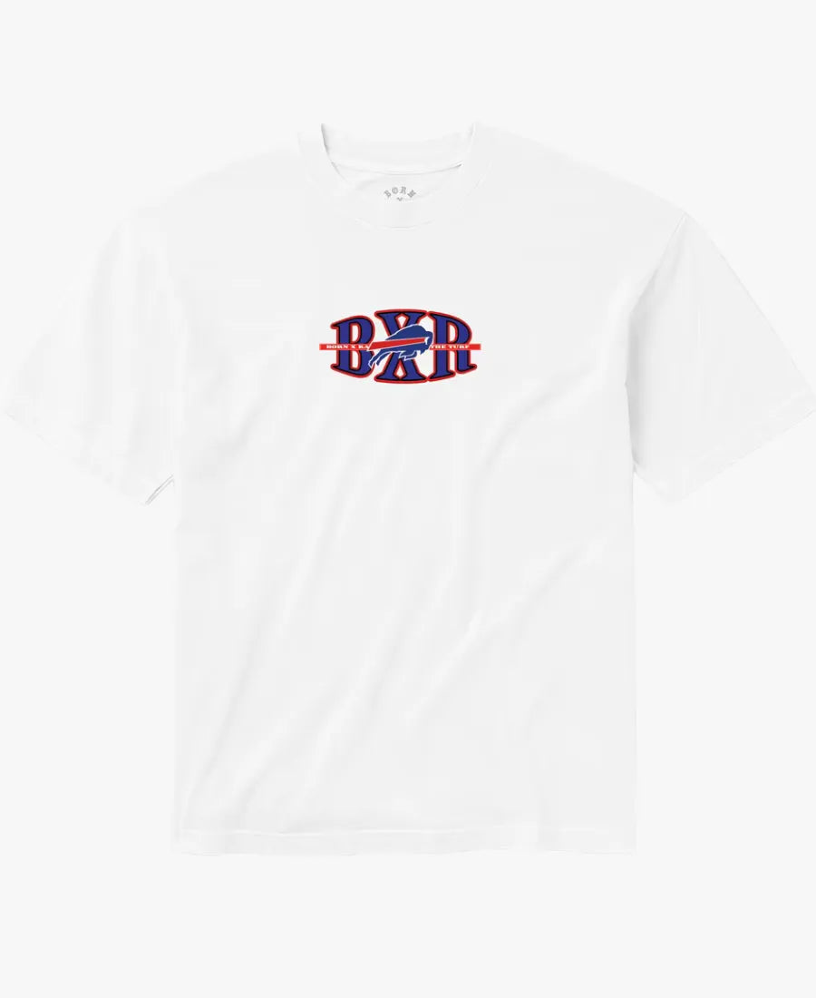 UnisexBornxRaisedBuffaloBillsBlockLetterWhiteT-Shirt