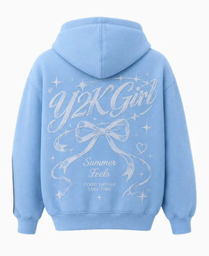 Duxalo YK2 Girl Sky Blue Embroidered Hoodie