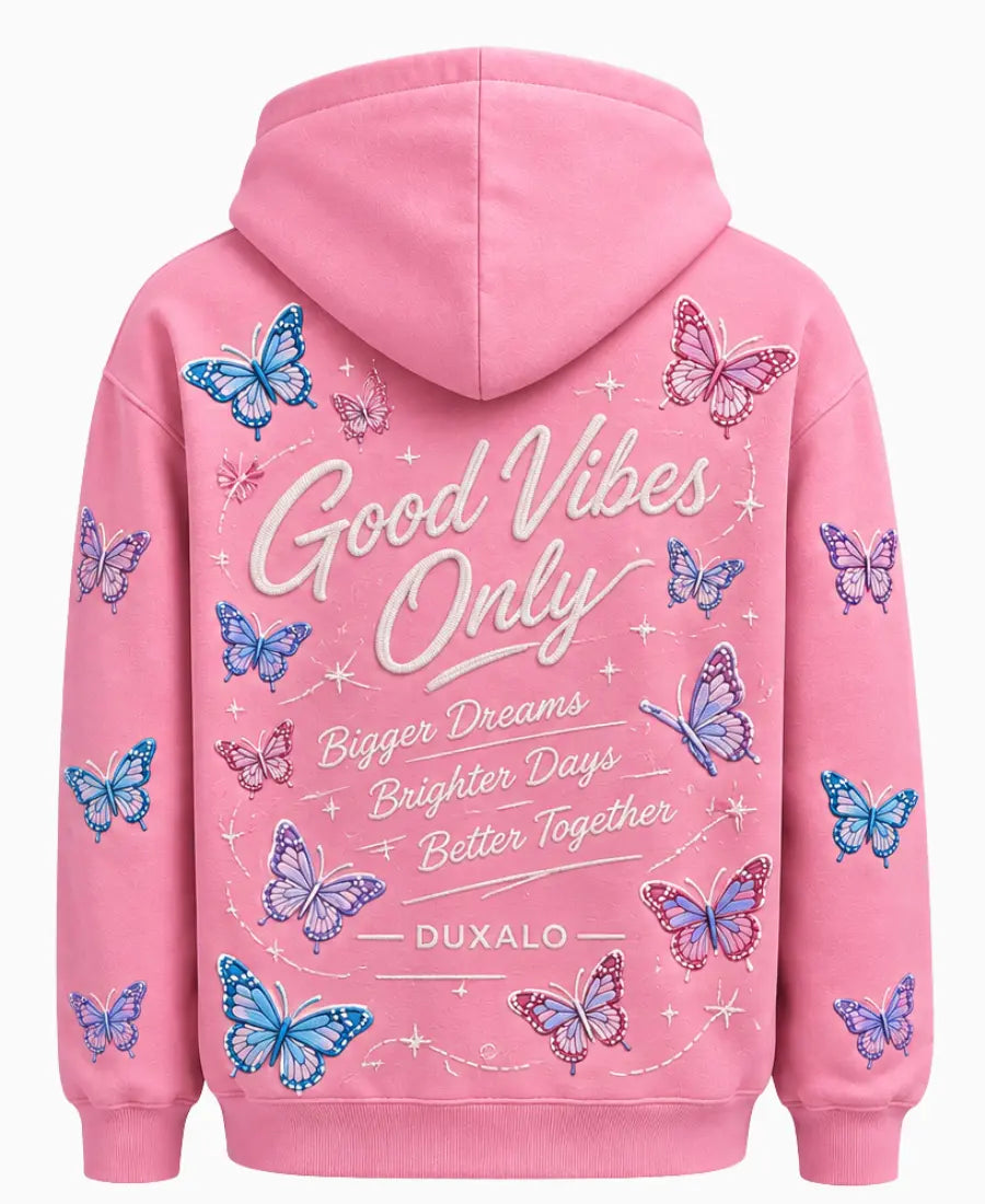 Women Duxalo Good Vibes Only Pink Pullover Hoodie